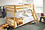 Detail of Waverly twin over twin mini bunk bed in maple in kids bedroom.