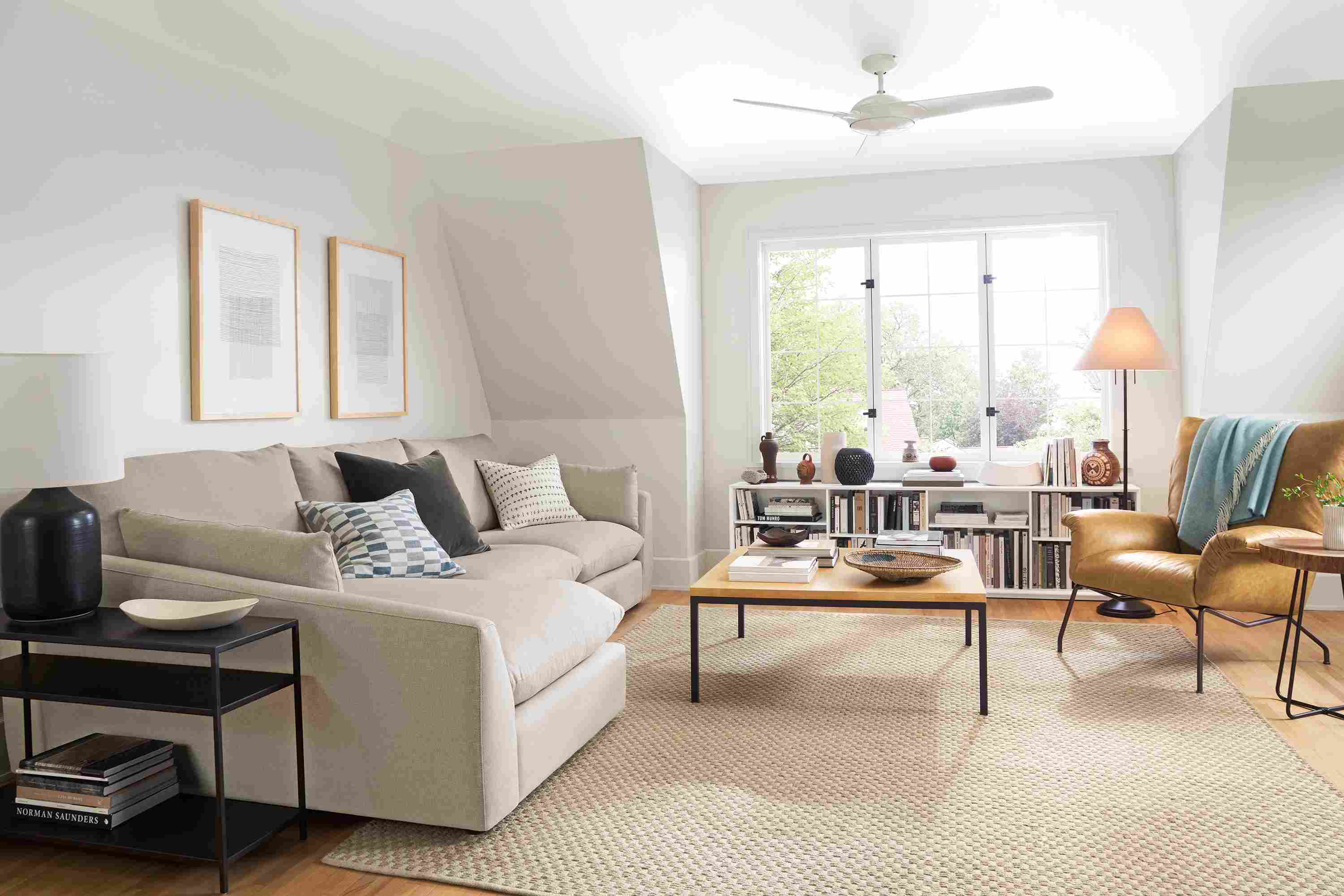 Living room with Weber sofa, Paris chair and Parsons coffee table.