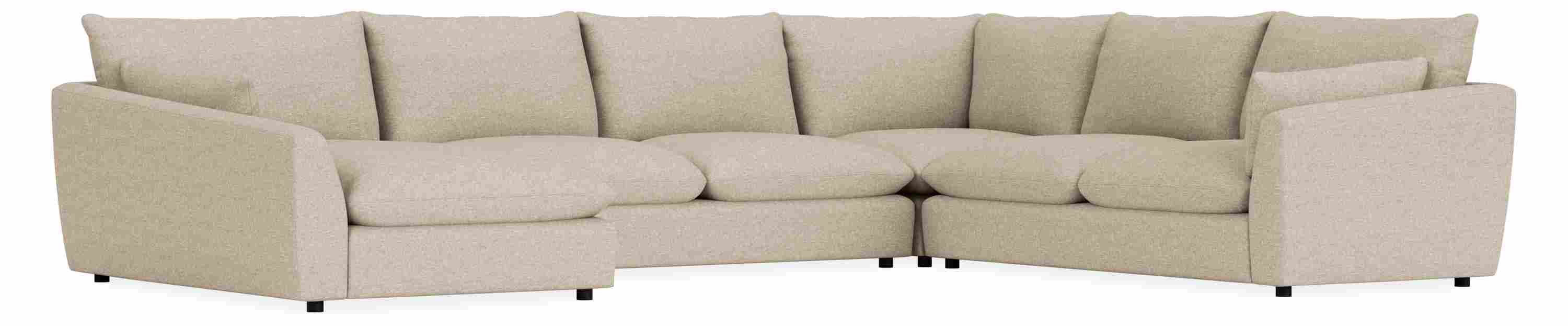 Weber 157x120 Four-Piece Sectional with Long Left-Arm Chaise in Gino Oatmeal Fabric.