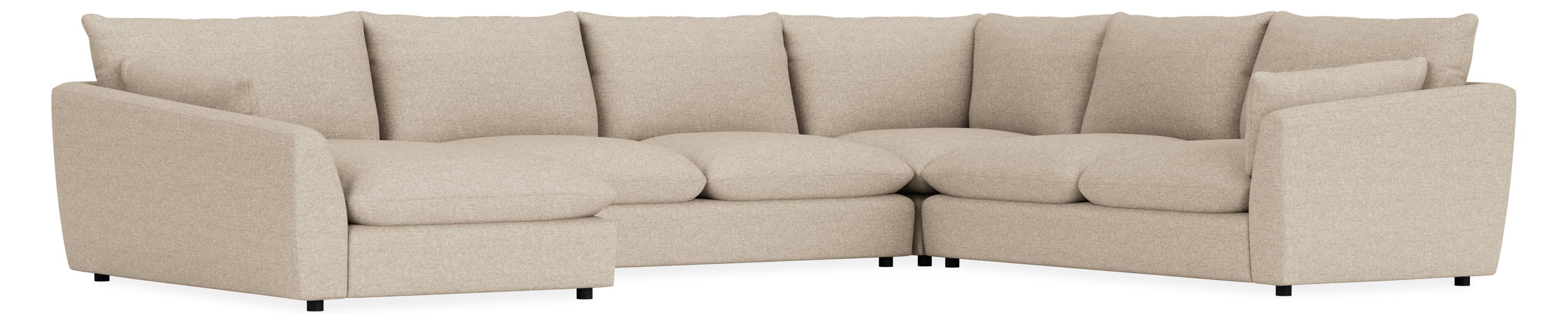 Weber 157x120 Four-Piece Sectional with Long Left-Arm Chaise in Gino Oatmeal Fabric.