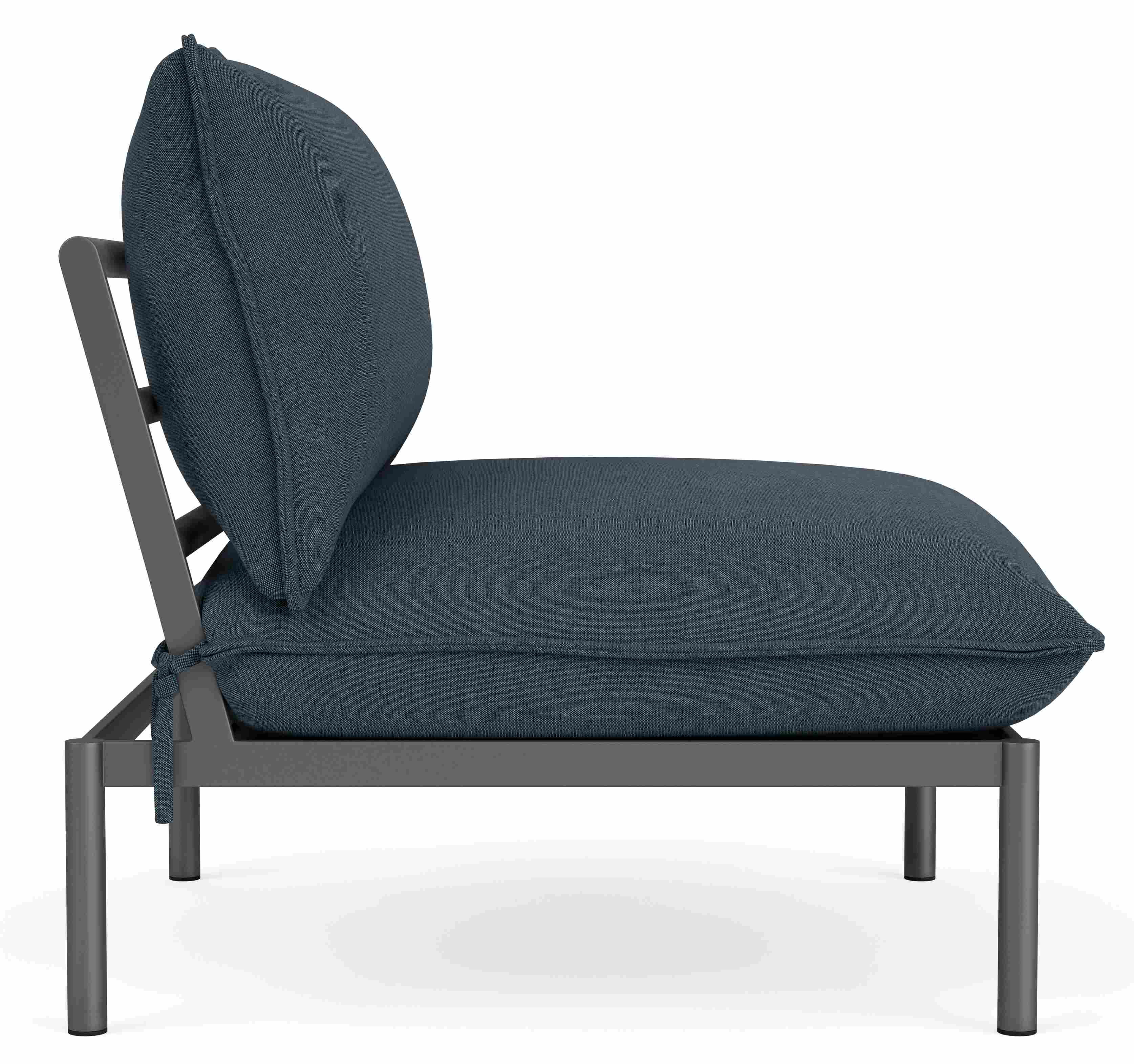 Side view of Westbrook chair with Pelham ink fabric cushion.