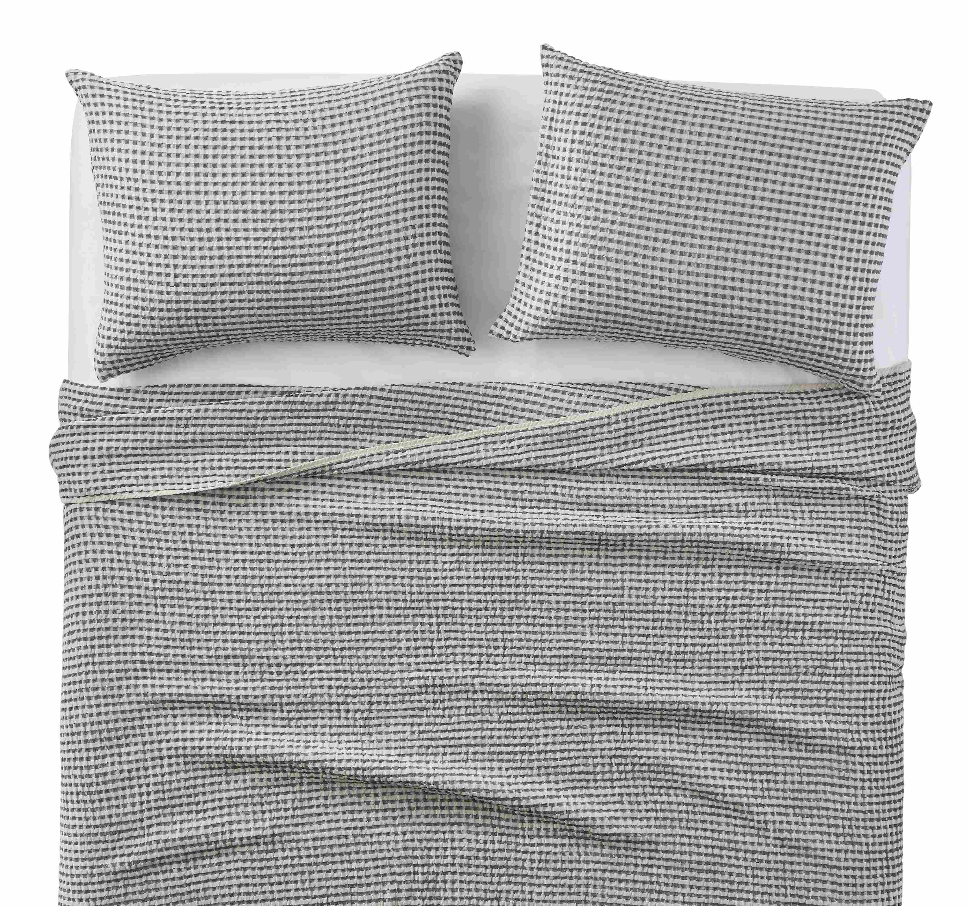 Overhead view of westin full/queen coverlet set in slate on a bed.