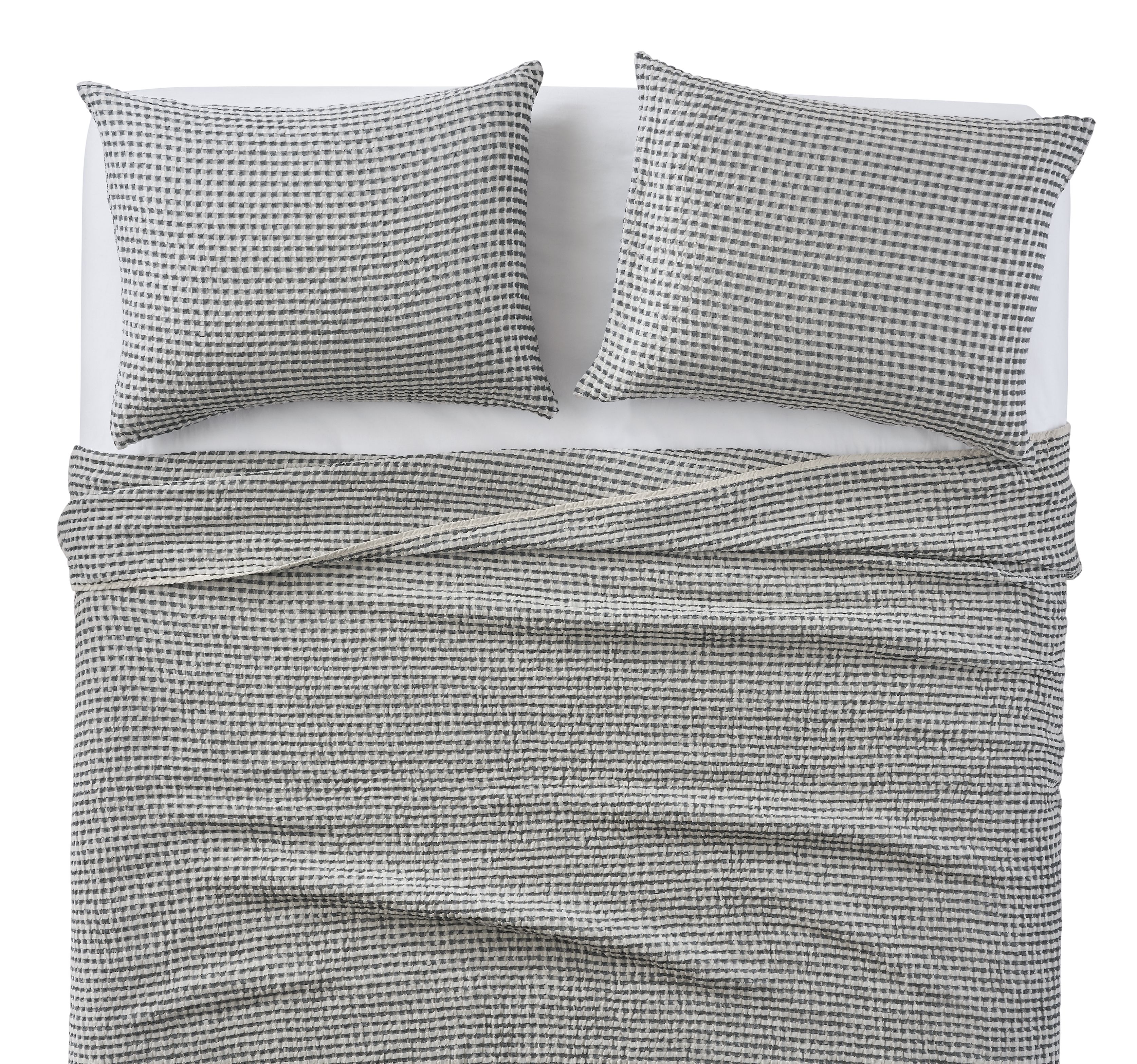 Overhead view of westin full/queen coverlet set in slate on a bed.