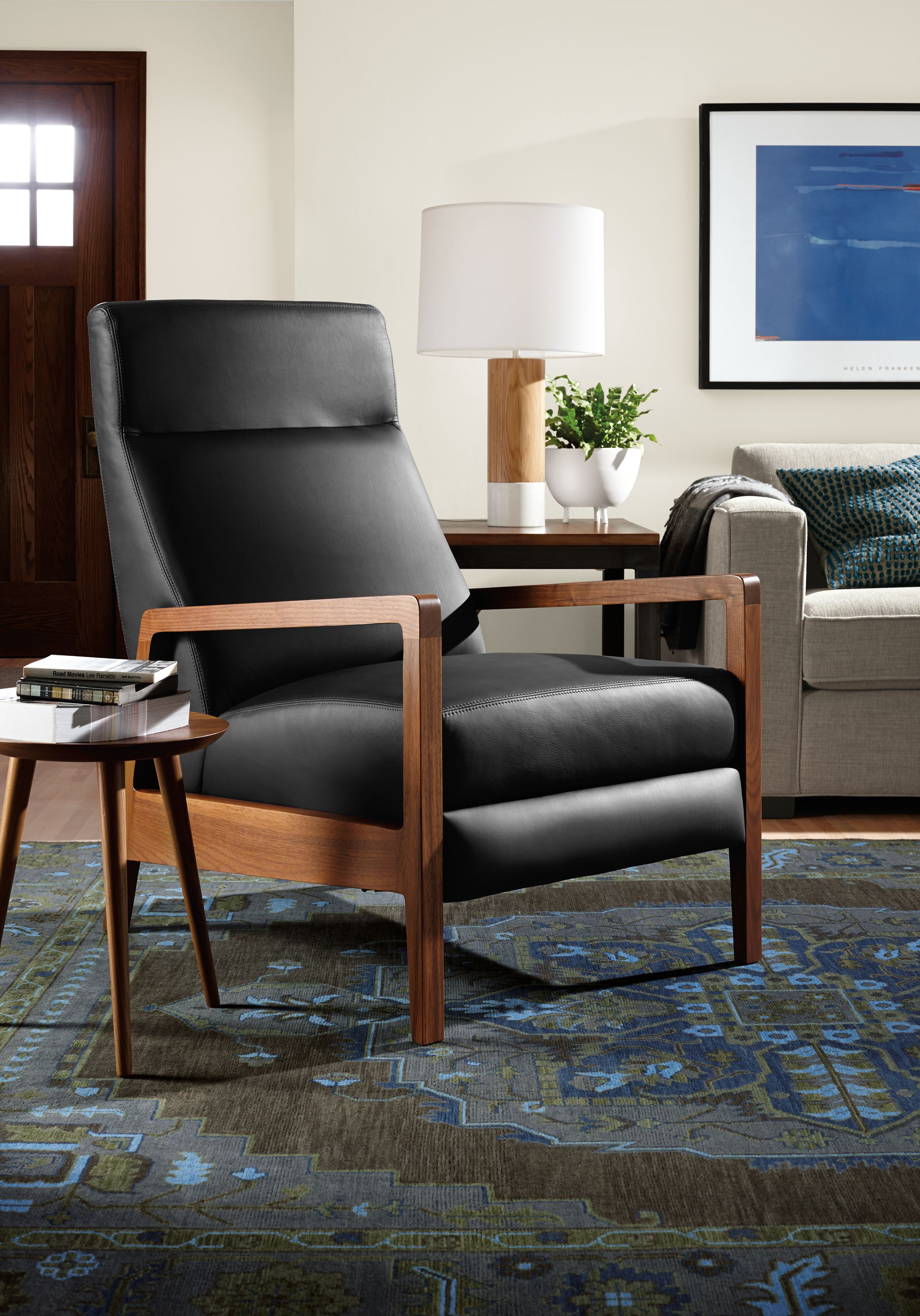 Detail of Westport Recliner in Elmo Soft Black - Urbino Black leather.