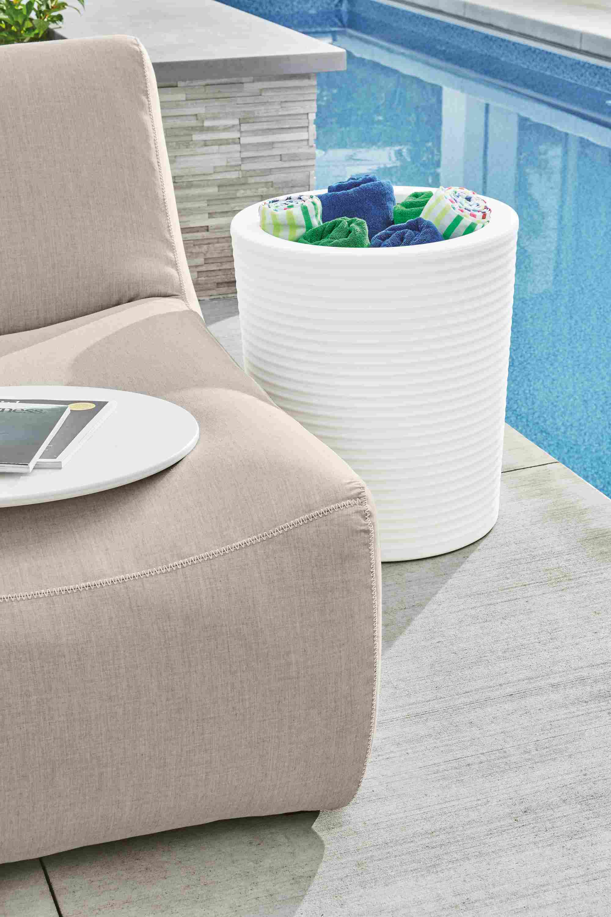 Detail of Willa outdoor planter in white.