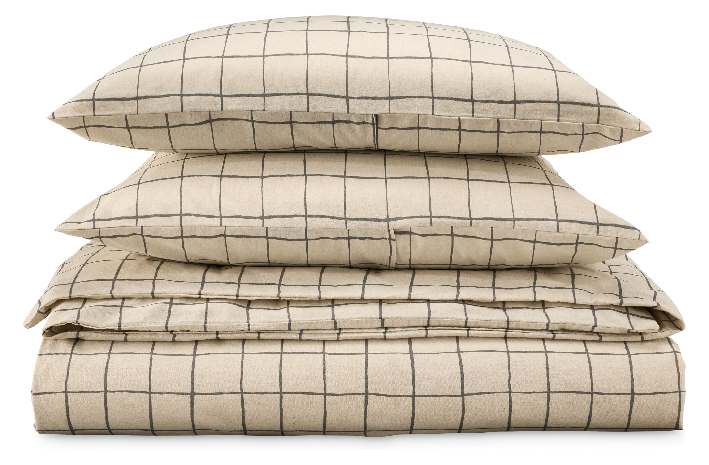 Stack of Window full/queen duvet set in charcoal.