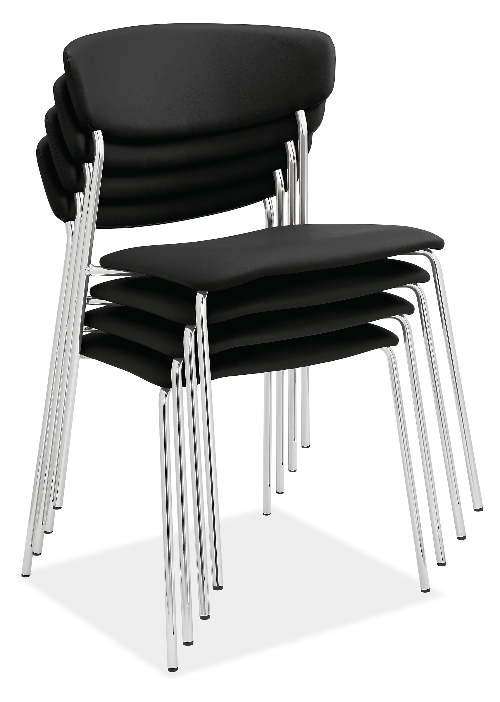 Stack of four Wolfgang side chairs in black synthetic leather.