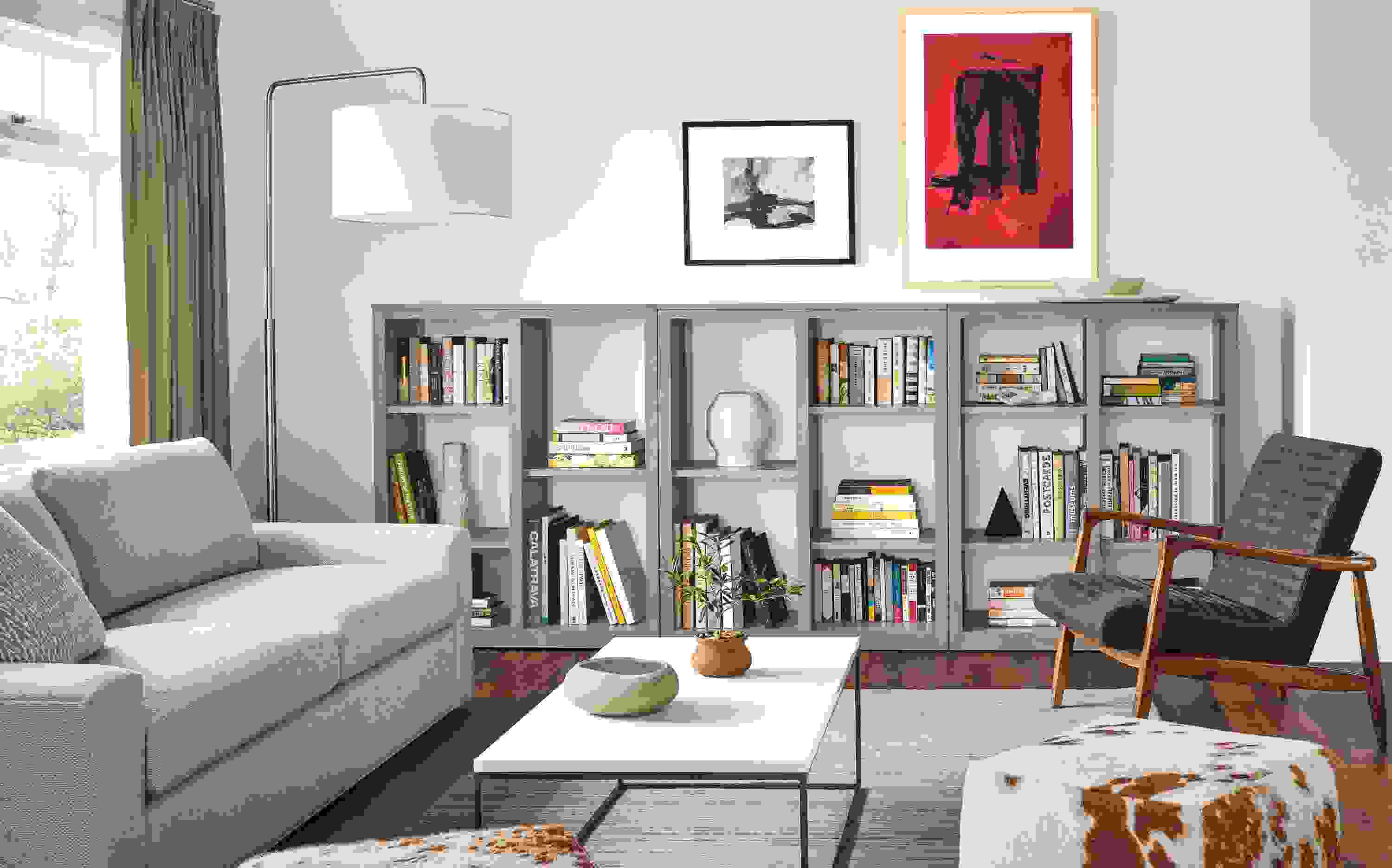 Detail of Woodwind open-back bookcases.
