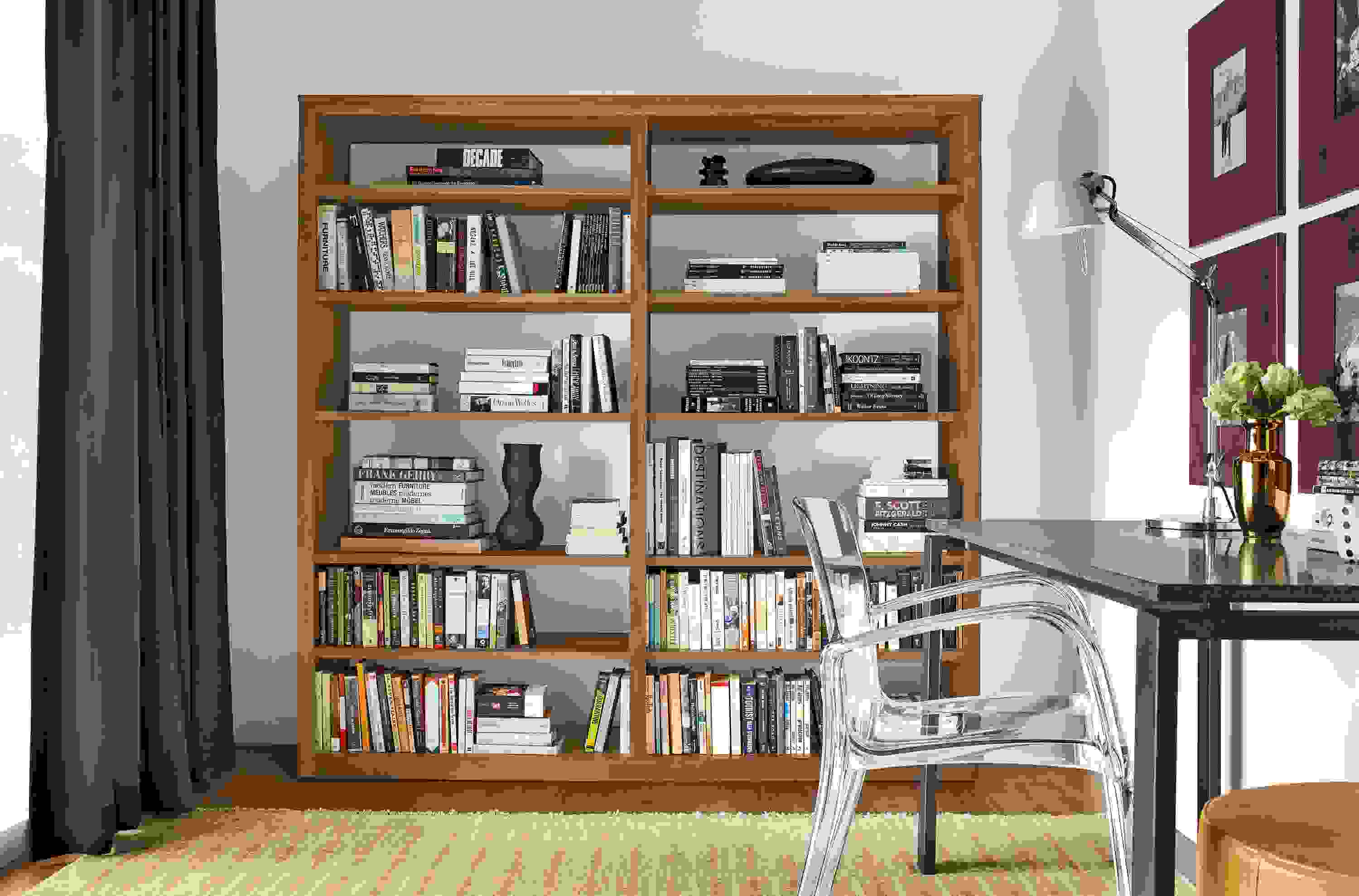 Detail of Woodwind walnut open-back bookcase.