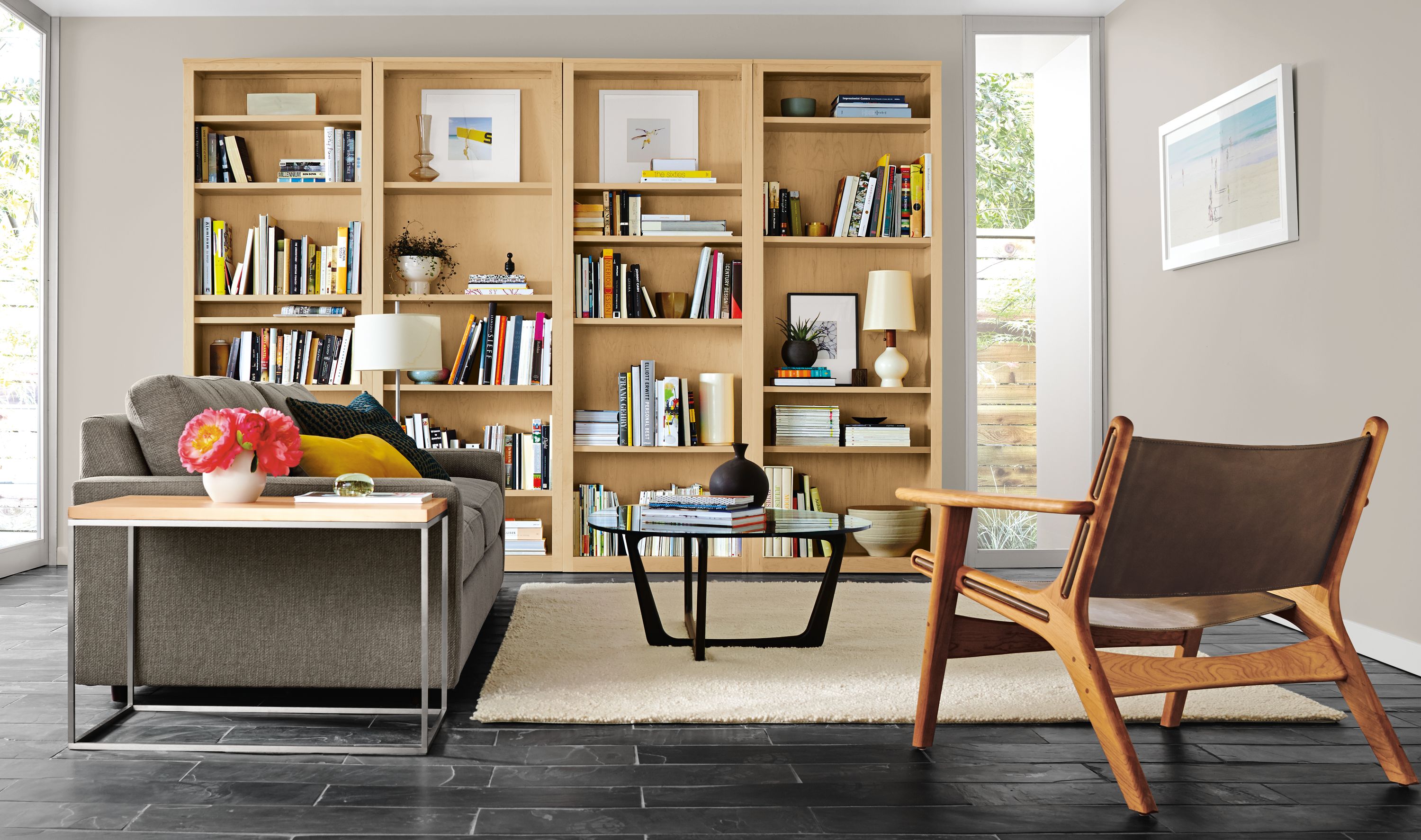 Detail of four Woodwind bookcases.