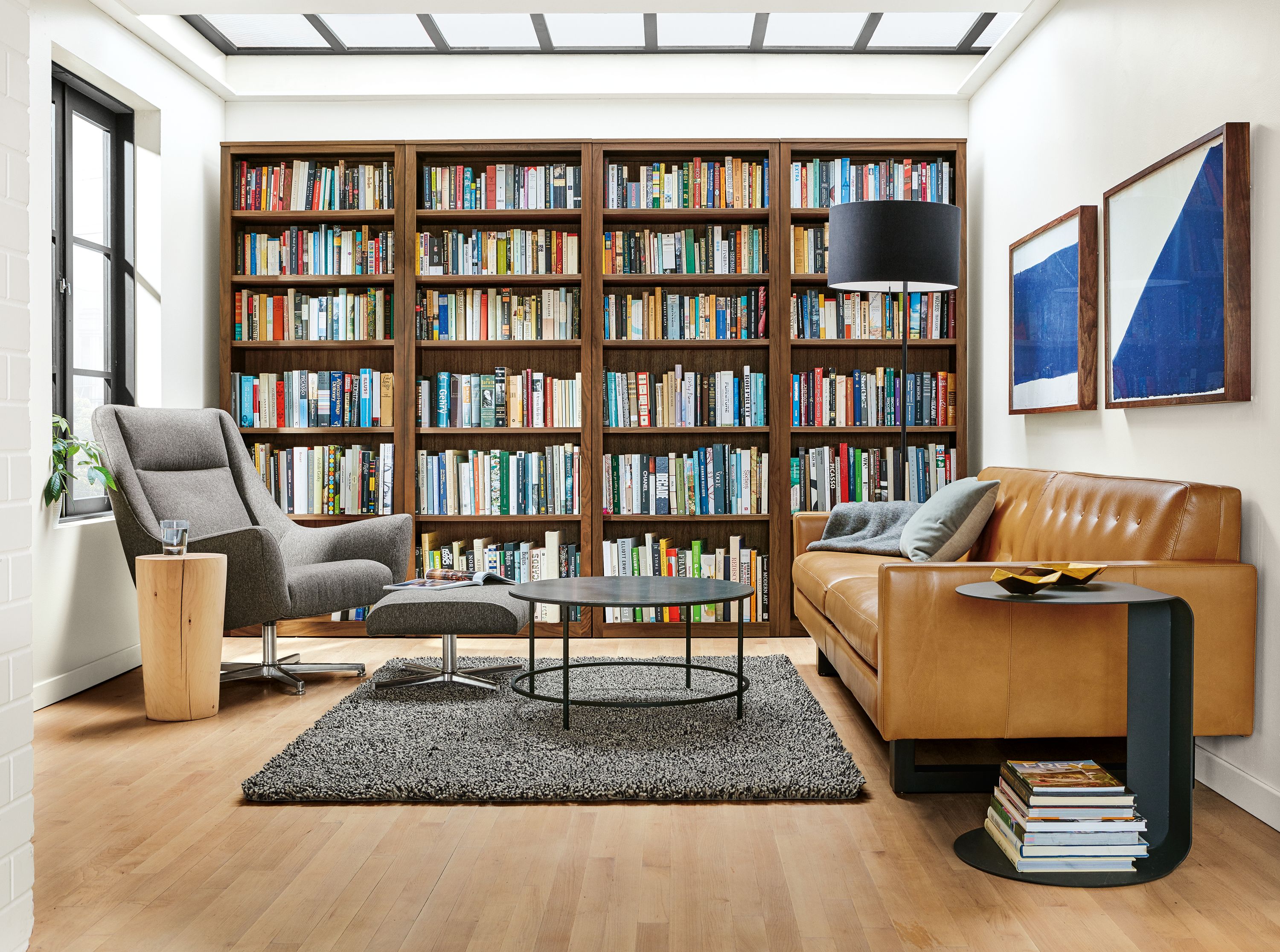 Open Plan Long and Low Bookcase, Walnut