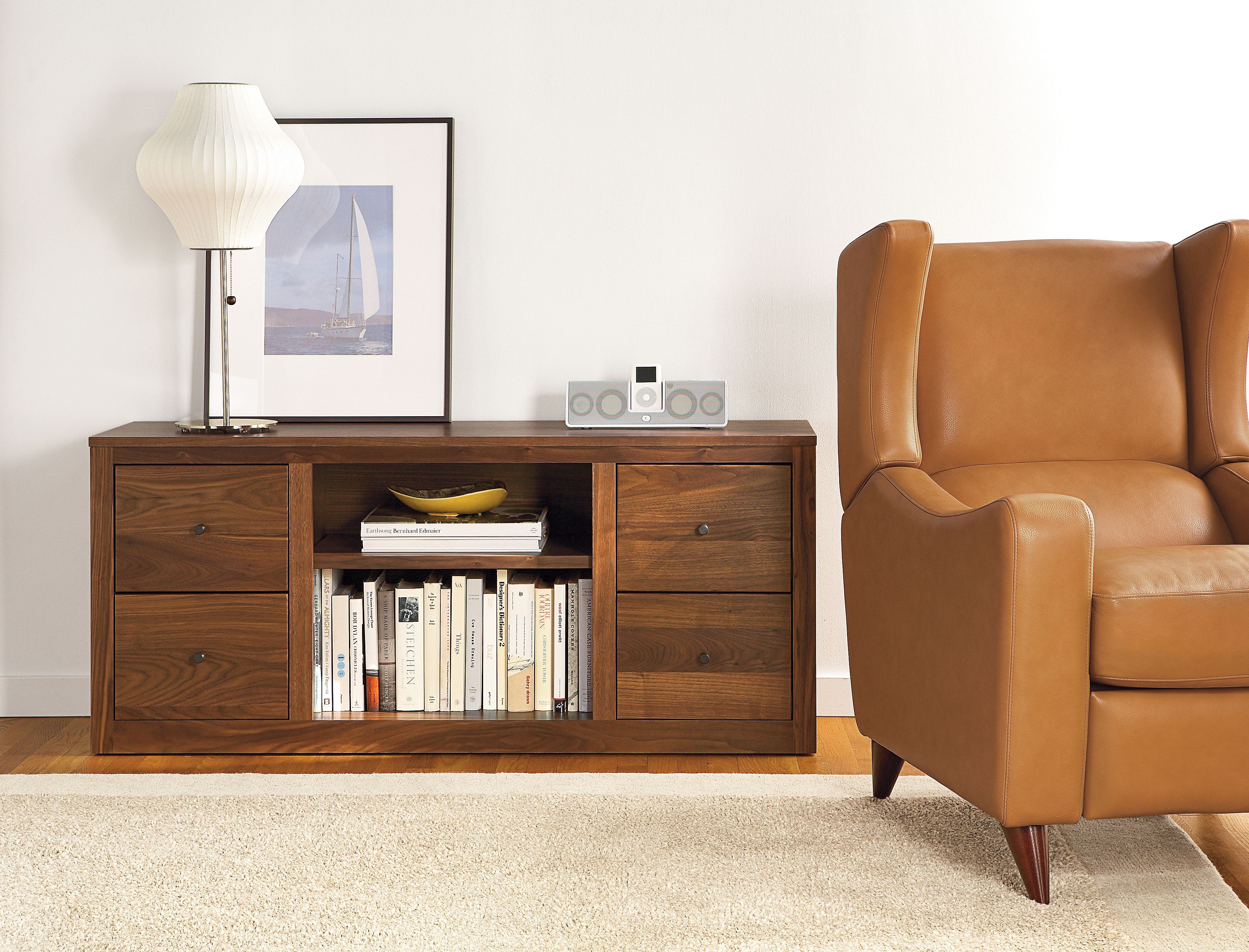 55w four-drawer media cabinet in walnut