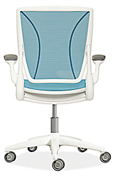Back view of Diffrient World Office Chair in White with Cyan Pinstripe Mesh.