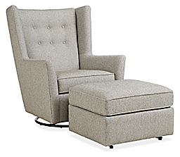 Wren Swivel Glider Chair and Ottoman in Tepic Cement.