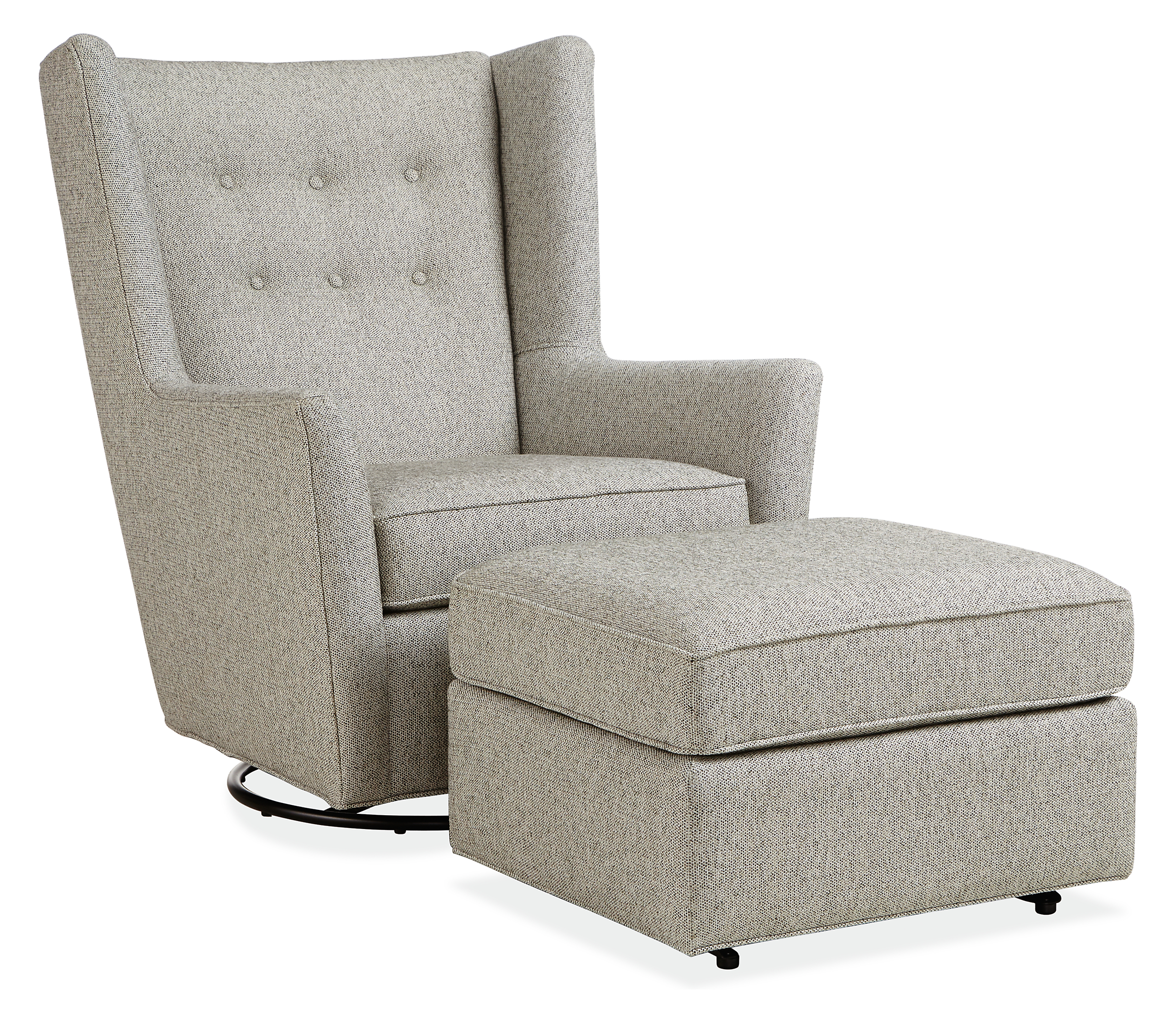 Wren Swivel Glider Chair and Ottoman in Tepic Cement. 