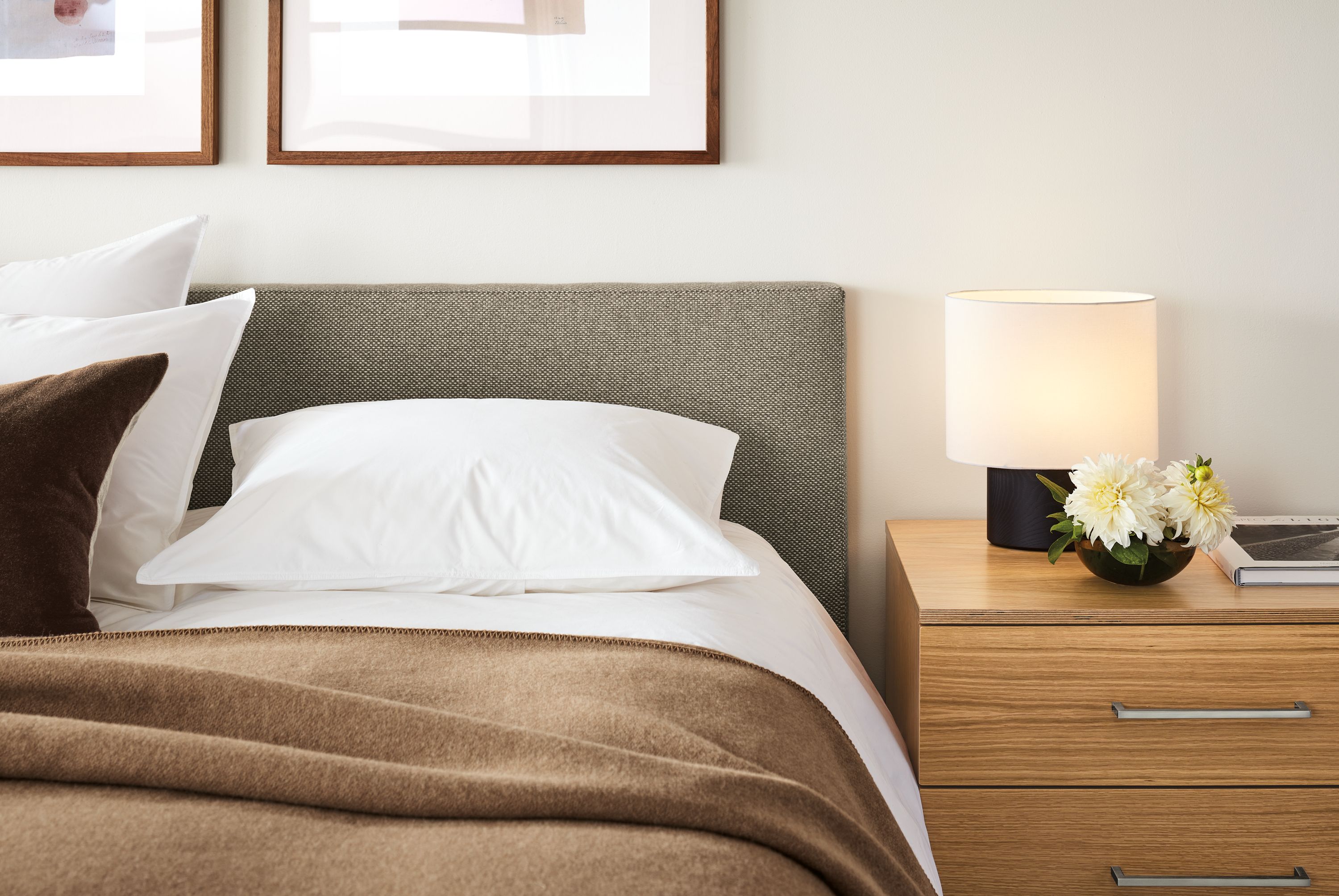 36" high headboard queen bed in Arin grey fabric