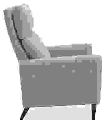 Side view of Wynton Select Recliner Wood Base in Tatum Fabric- Thin Arm.