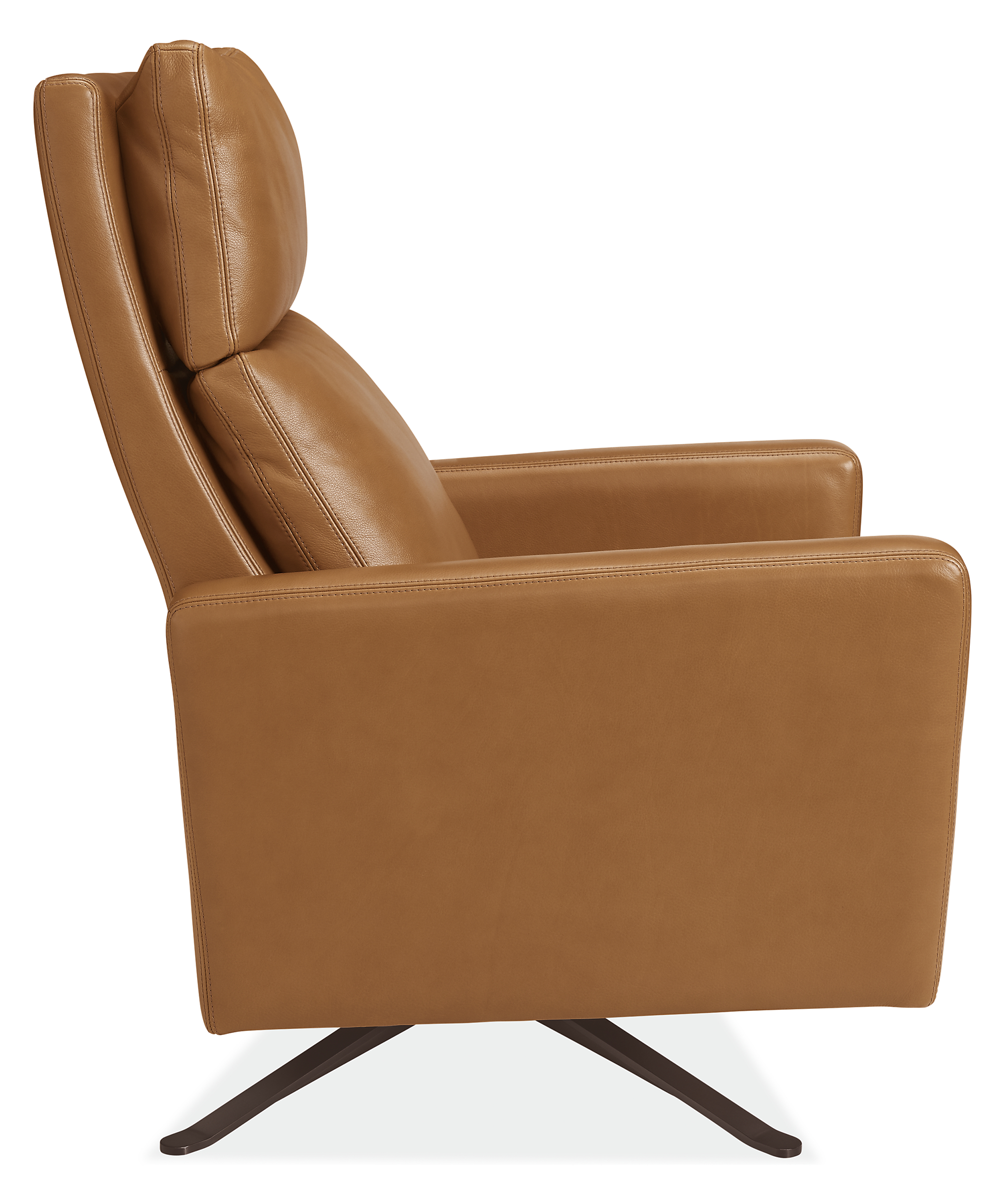 Side view of Wynton Select Recliner Metal Base in Lecco Leather- Thin Arm.