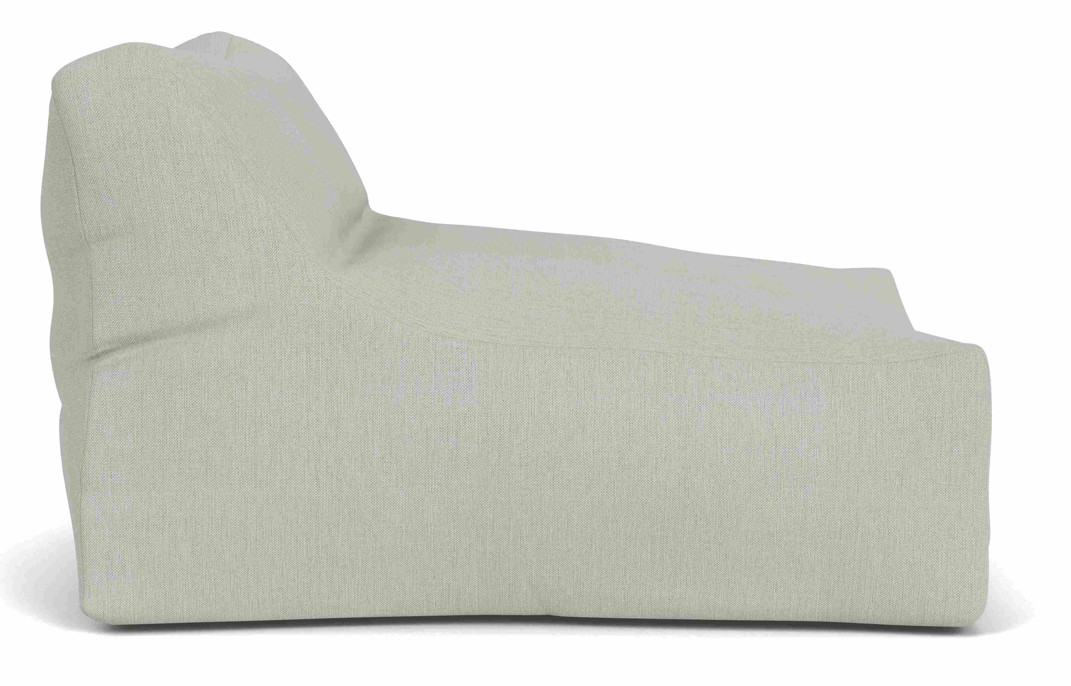 Side view of Yamba chair in Mist grey fabric.