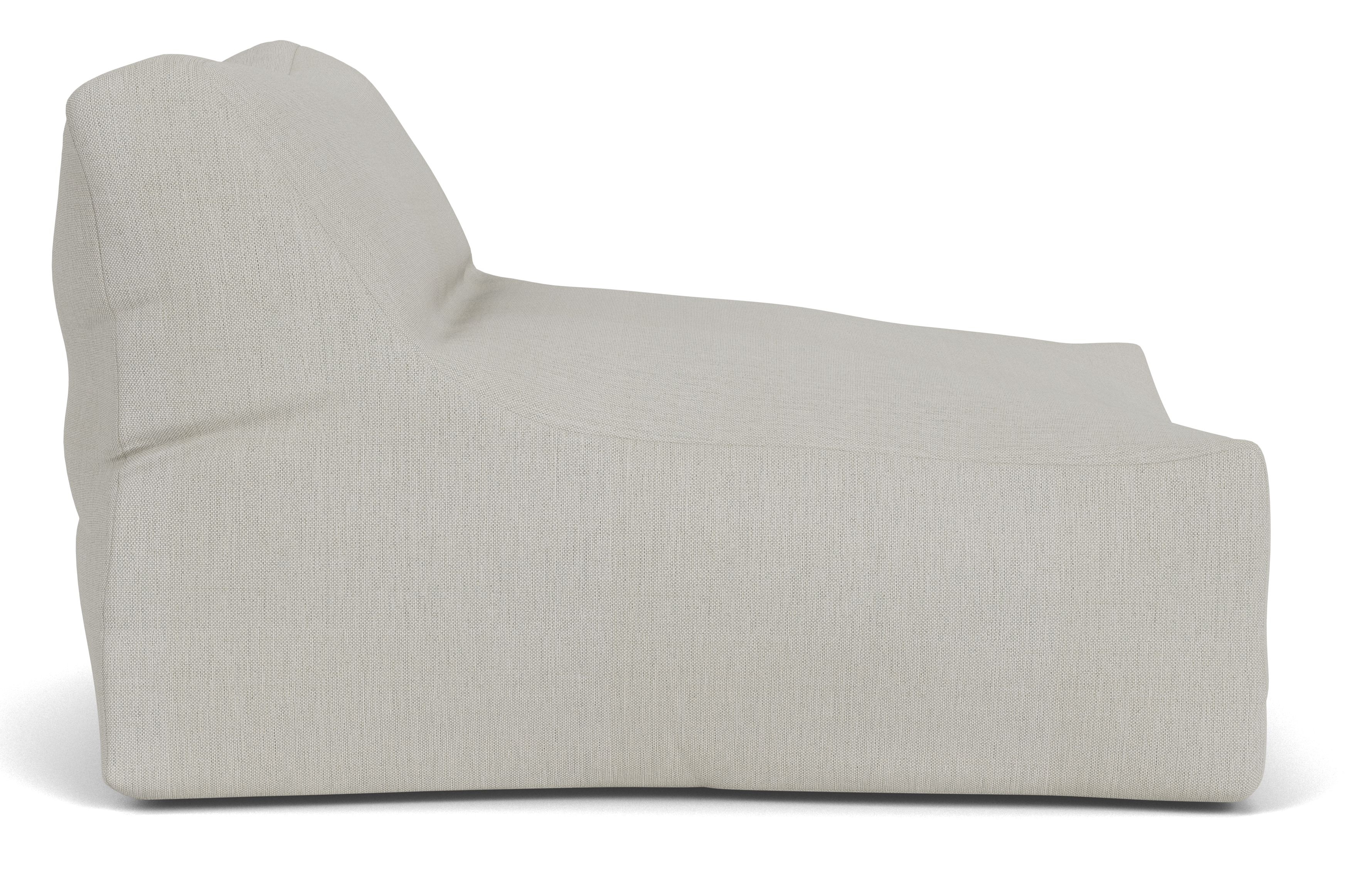 Side view of Yamba chair in Mist grey fabric.