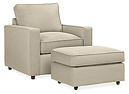 York Chair and Ottoman in Sumner Linen.