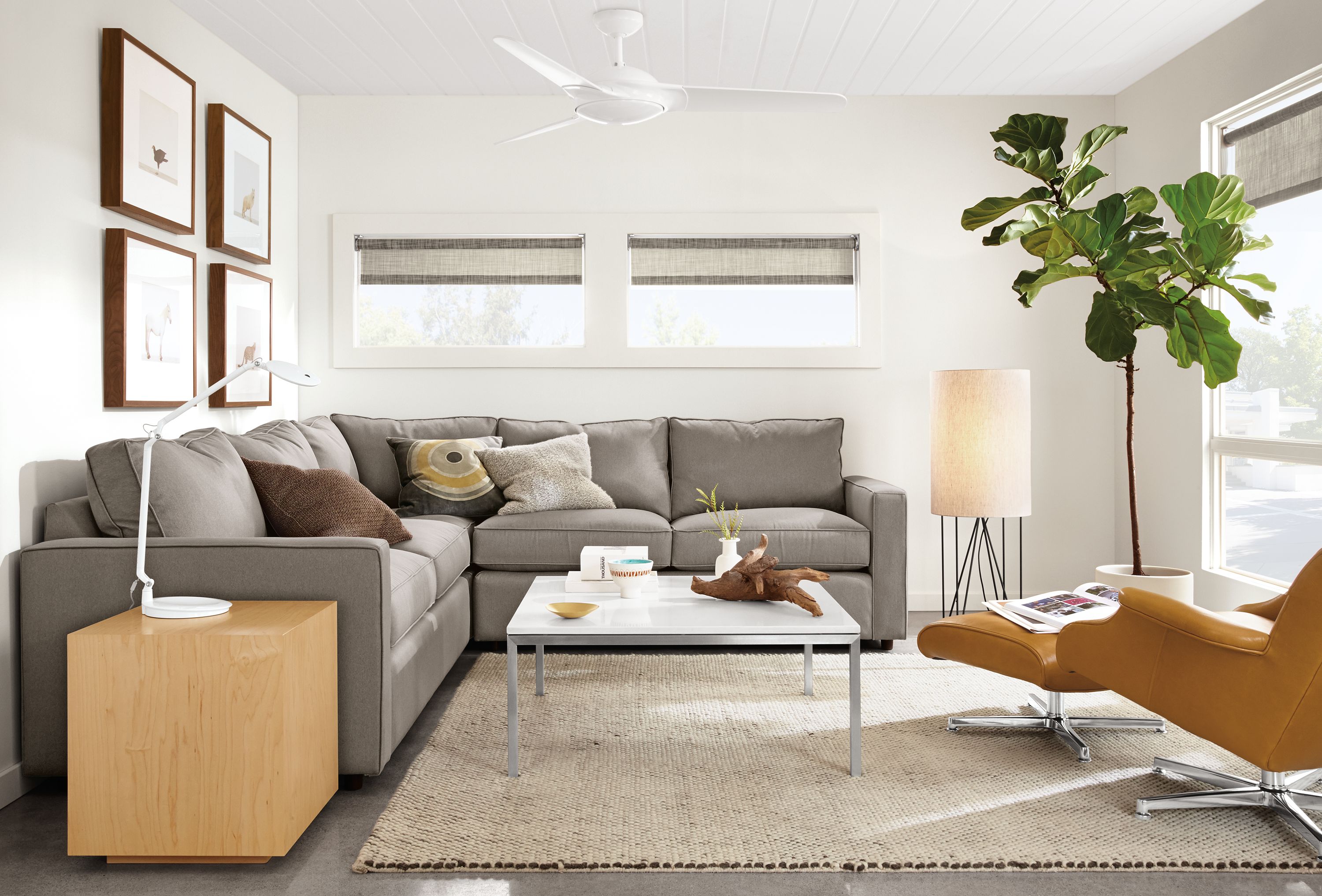 103x103" three-piece sectional in Dawson cement fabric