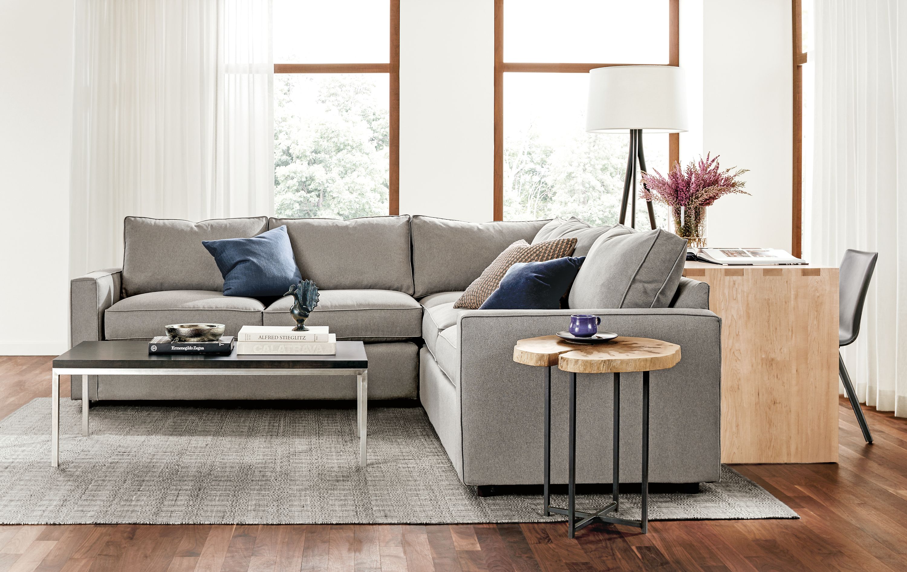 103x103" three-piece sectional in Dawson cement fabric