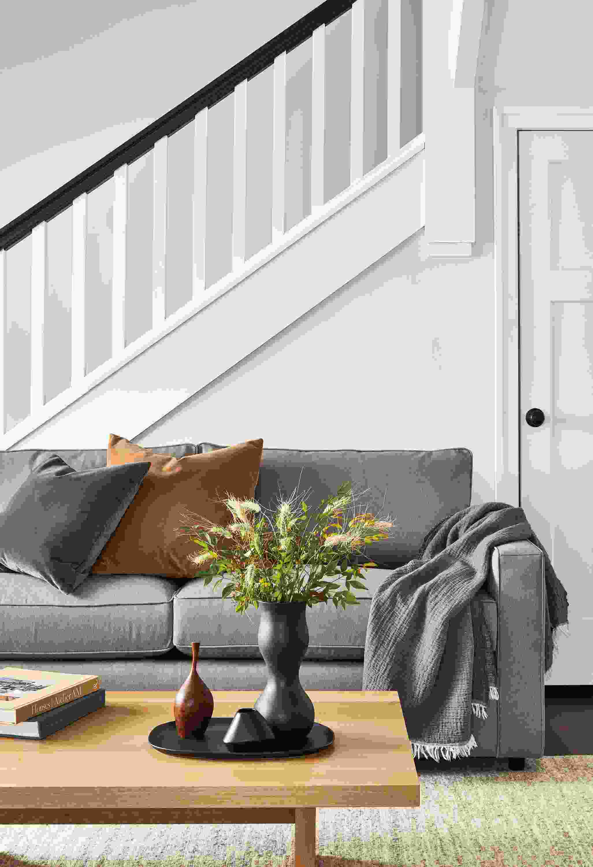 room setting including york sofa, corbett coffee table, dia rug.