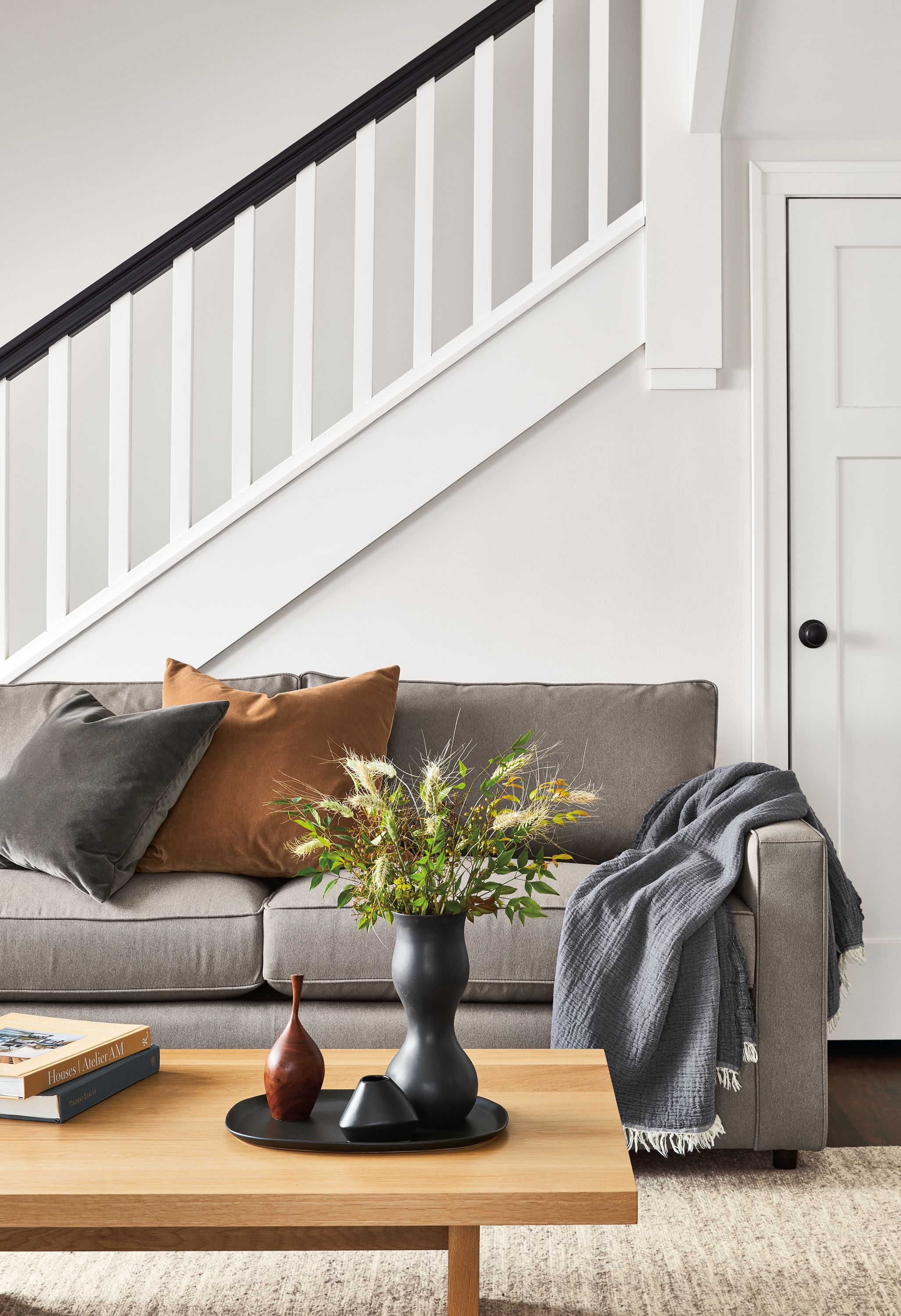 room setting including york sofa, corbett coffee table, dia rug.