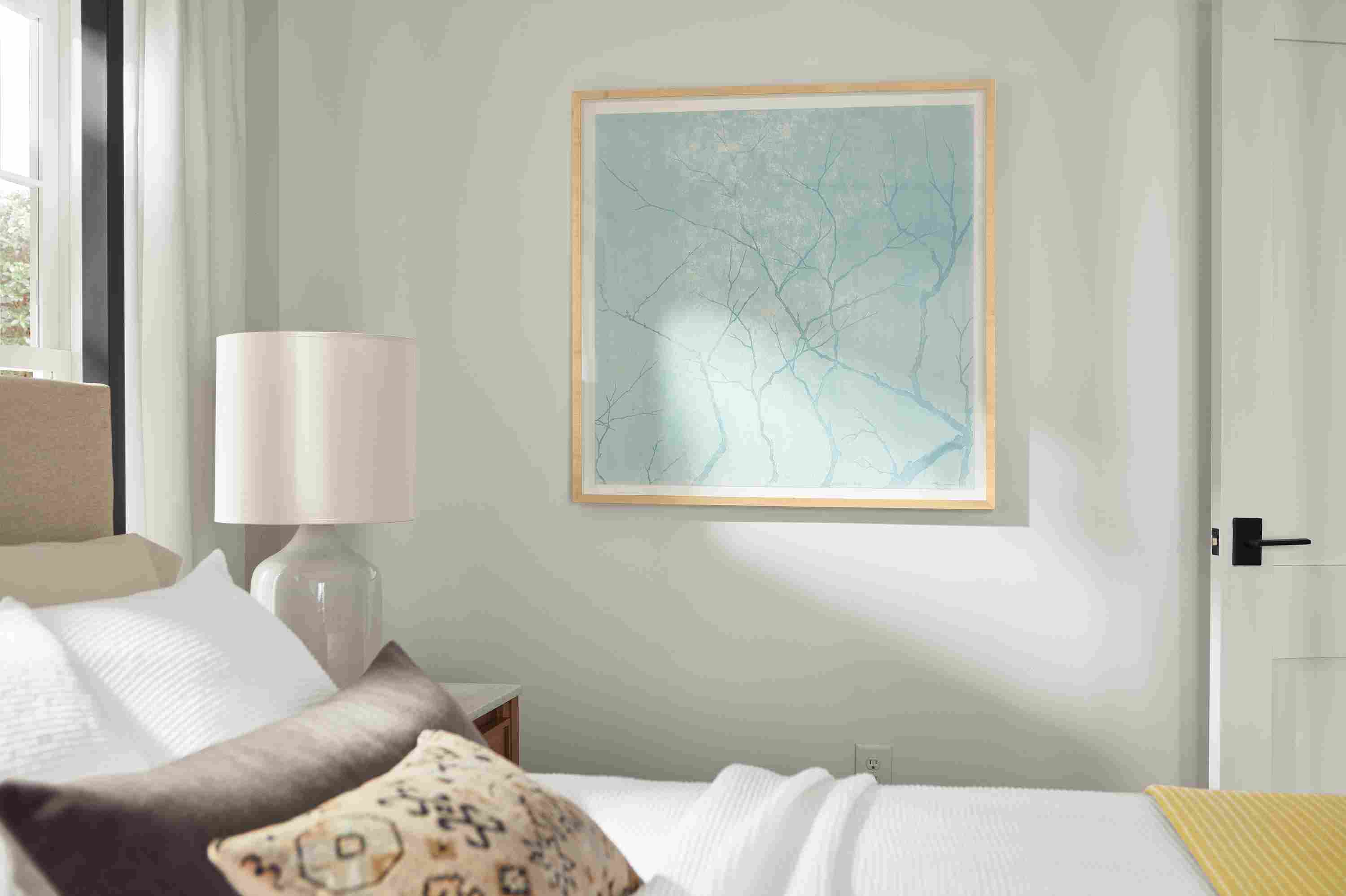 detail of ayomi yoshida print, early spring monday, above bed.