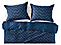 Front of zada duvet cover and shams in indigo on bed.